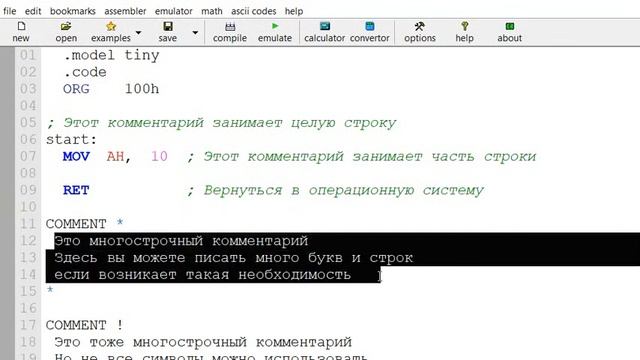 Комментарии в Ассемблере смотреть онлайн