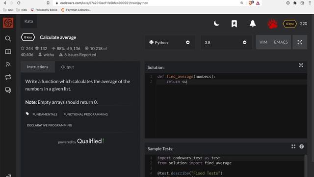 Codewars - Python - Calculate Average смотреть онлайн