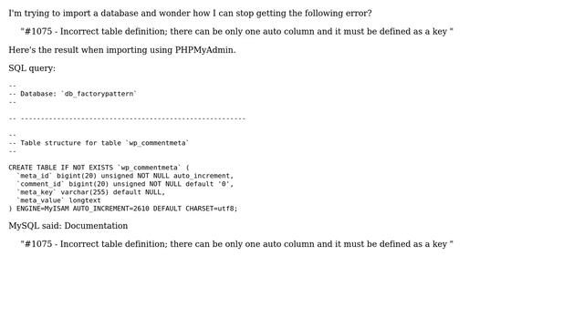 Wordpress: SQL Error wp_commentmeta - incorrect table definition (2 Solutions!!) смотреть онлайн