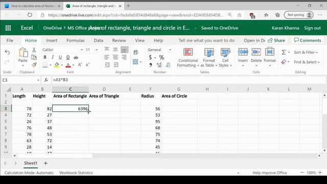 How to calculate the area of a Rectangle, Triangle or Circle in Excel смотреть онлайн