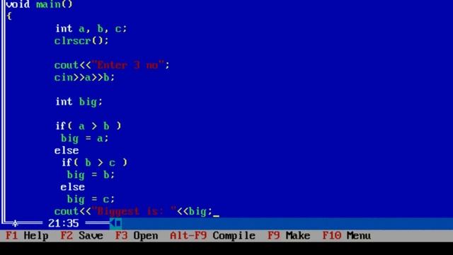 Biggest of 3 Numbers using if-else construct: C++ смотреть онлайн
