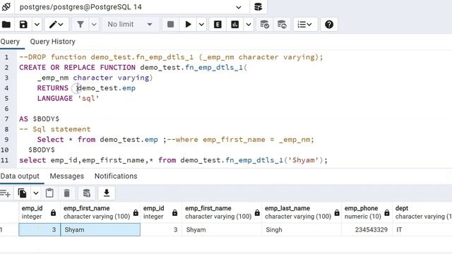 CREATE FUNCTIONS IN POSTGRESQL with Return Single row, Multiple row and return table in Hindi VD#20 смотреть онлайн