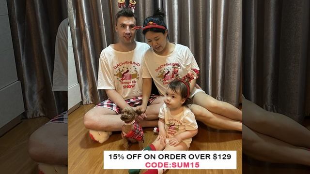 Christmas Matching Family Pajamas Red Dachshund Through The Snow Plaids Pajamas Set смотреть онлайн