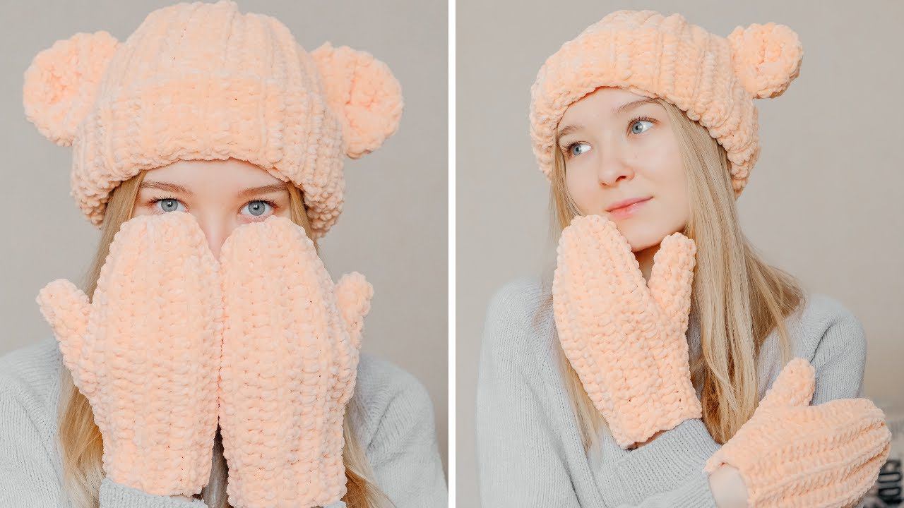 ВАРЕЖКИ КРЮЧКОМ из плюшевой пряжи I Для новичков смотреть онлайн