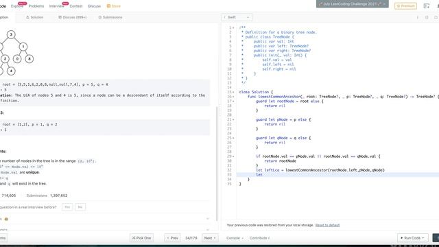 LeetCode 236: Lowest Common Ancestor of a Binary Tree in Swift смотреть онлайн