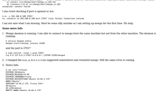 Ubuntu: Unable to connect to mongo on remote server смотреть онлайн