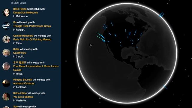 Meetup.com RSVPs visualized using webGL Rxjs Websockets & React смотреть онлайн