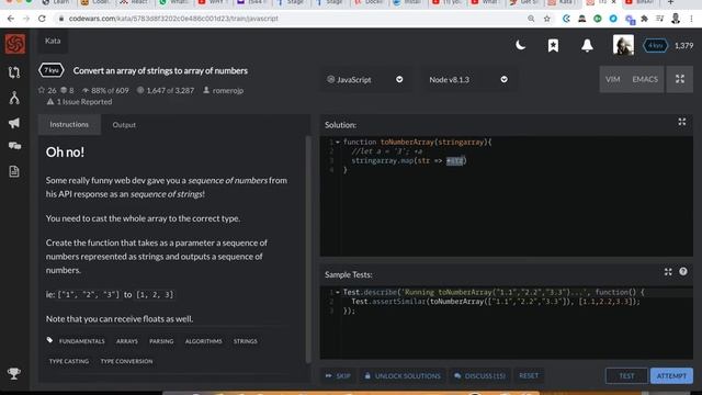 Convert an array of strings to array of numbers | codewars 7kyu | javascript смотреть онлайн