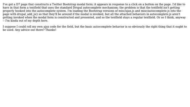 Drupal: How to do autocomplete in a Bootstrap modal form? смотреть онлайн
