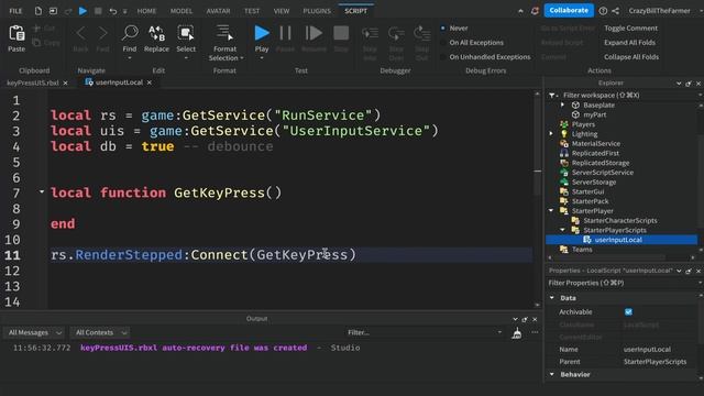 Roblox Studio - User Input Service: Key Press смотреть онлайн