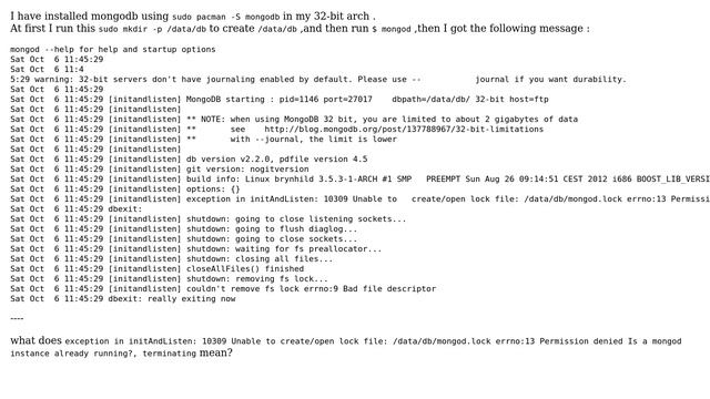 Can't start mongodb in ArchLinux смотреть онлайн
