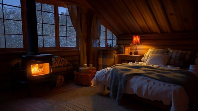 Cozy Winter Attic in the Mountain - Snowstorm sounds, Howling Wind and Crackling Fireplace Sounds смотреть онлайн