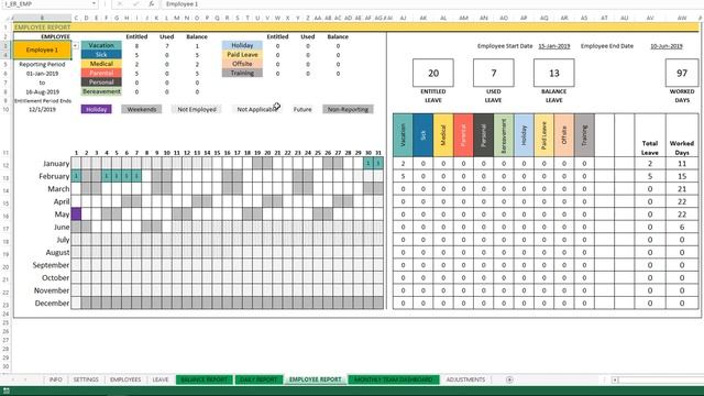 Employee Leave Manager Excel Template - Employee Report смотреть онлайн