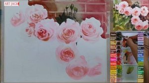 Watercolor Flowers Painting Tutorial / nine roses / Color mixing information [ART JACK]