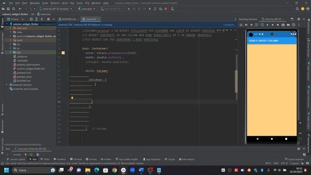 Come inserire widget Column in flutter con android studio Corso Flutter Tutorial ITA смотреть онлайн