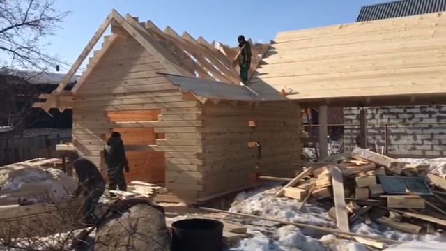 Баня 6 на 4 из профилированного бруса с террасой в Барнауле от компании Лесник смотреть онлайн