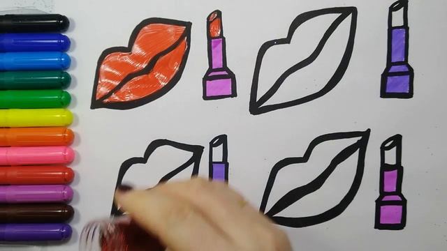Glitter Lips Makeup Lipstick coloring and drawing for kids toddlers смотреть онлайн