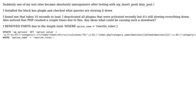 Wordpress: WP Options Query "Rewrite Rules" Taking 10 Seconds After Testing wp_insert_post( ) смотреть онлайн