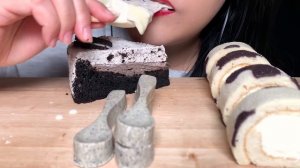 ASMR OREO ICE CREAM, OREO CAKE, EDIBLE SPOON CHOCOLATE, RICE CAKE MUKBANG 오레오 디저트 먹방 EATING SOUNDS