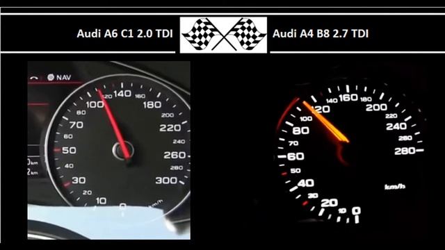 Audi A6 C7 2.0 TDI VS. Audi A4 B8 2.7 TDI - Acceleration 0-100km/h смотреть онлайн