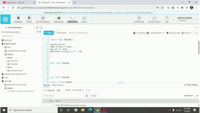 How to Create Table with Constraint(Default) | Snowflake Tutorial in Hindi | смотреть онлайн