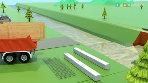 Экскаватор и строительные грузовики для детей | Строим разрушенный мост для детей