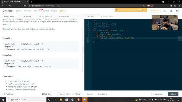 Binary Search Algorithm in JavaScript LeetCode смотреть онлайн