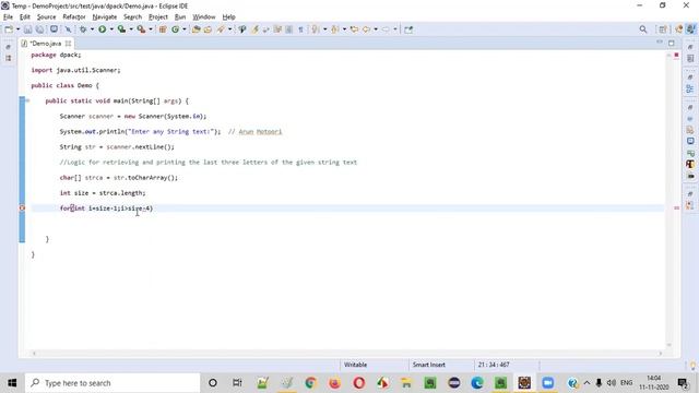 Java program to print the last three letters of the given text смотреть онлайн