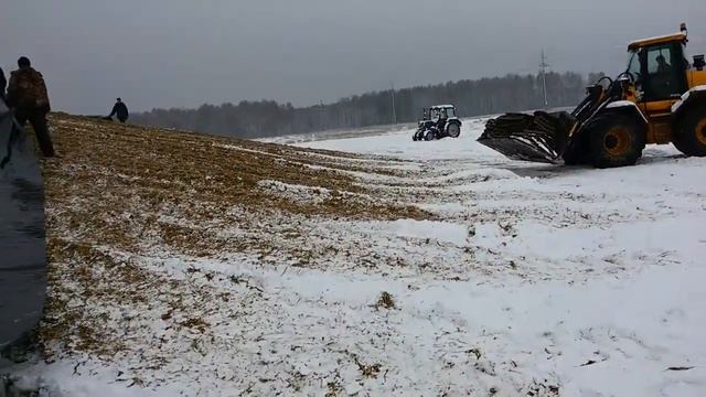 Укрытие кургана силосной пленкой в компании Мираторг. (кукурузный силос)