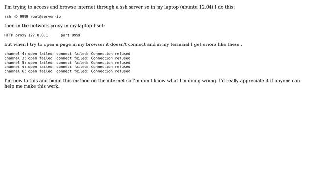 ssh tunnel error : channel 3: open failed: connect failed: Connection refused смотреть онлайн
