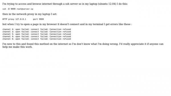 ssh tunnel error : channel 3: open failed: connect failed: Connection refused