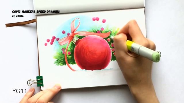 Copic markers speed drawing #17 / Рисую маркерами Copic новогодний шарик смотреть онлайн