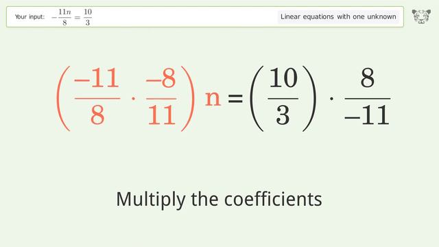 Solve -(11n)/8=10/3: Linear Equation Video Solution | Tiger Algebra смотреть онлайн