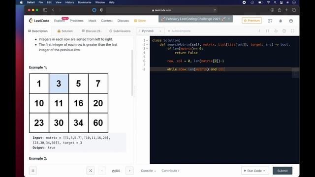 LeetCode 74 Search A 2D Matrix - Python смотреть онлайн