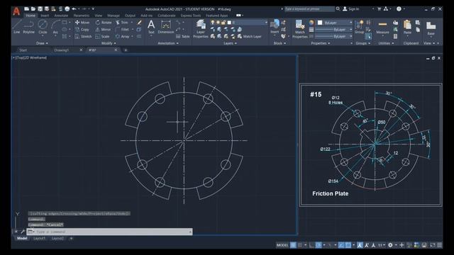 AutoCAD 2D Exercise Tutorial - #16 - Basics To Advance in Hindi (Friction Plate) смотреть онлайн