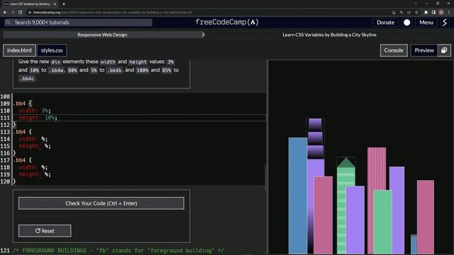 Learn CSS | FreeCodeCamp Learn CSS Variables by Building a City Skyline - Step 63 смотреть онлайн
