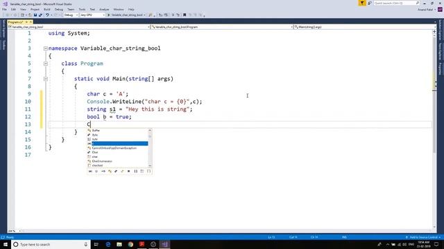 How to create Variable of type char, string, bool? смотреть онлайн