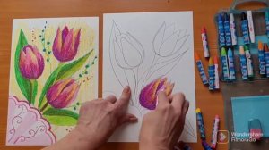 видеоурок по Изо для начинающих художников. Тюльпаны для мамы.