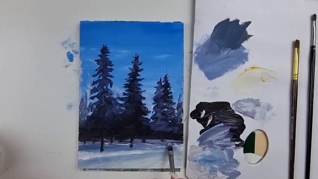 Зимний пейзаж гуашью смотреть онлайн