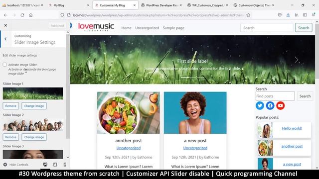 #30 Wordpress theme from scratch | Customizer slider disable | Quick programming beginner tutorial смотреть онлайн