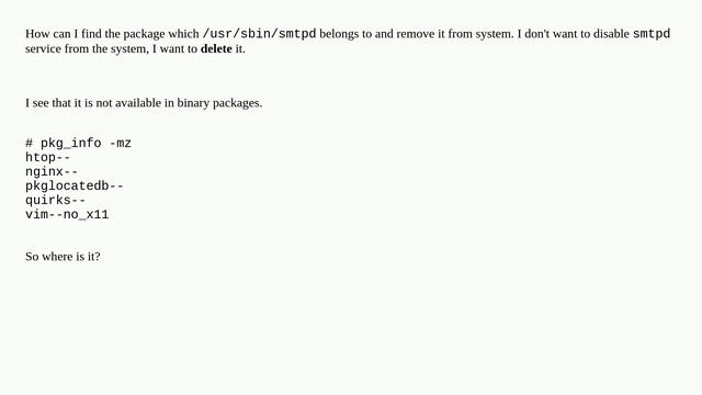 Unix: Removing smptd smtpq service in OpenBSD bare installation смотреть онлайн