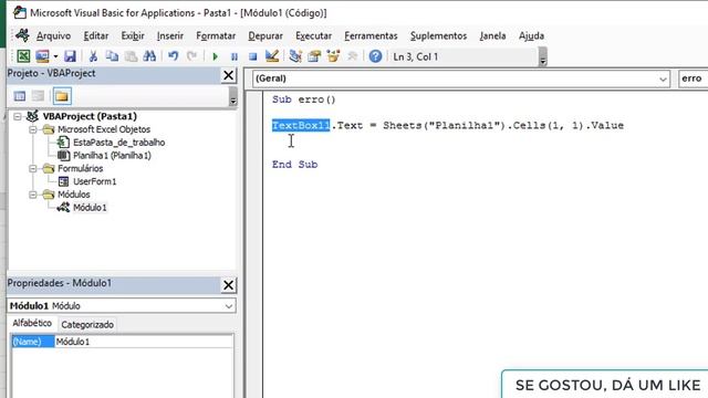 EXCEL VBA BÁSICO ERRO EM TEMPO DE EXECUÇÃO смотреть онлайн