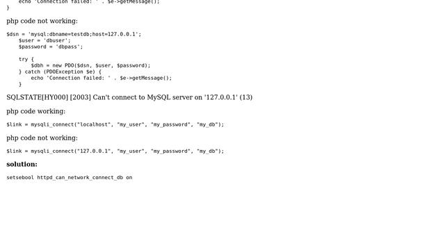 SQLSTATE[HY000] [2003] Can't connect to MySQL server on '127.0.0.1' (13) but 'localhost' works смотреть онлайн