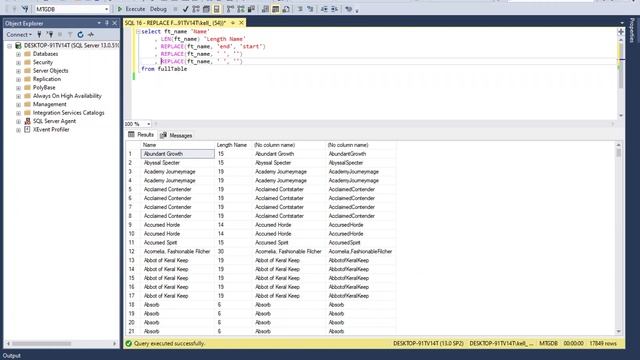 MS SQL covering the use of the REPLACE function. смотреть онлайн