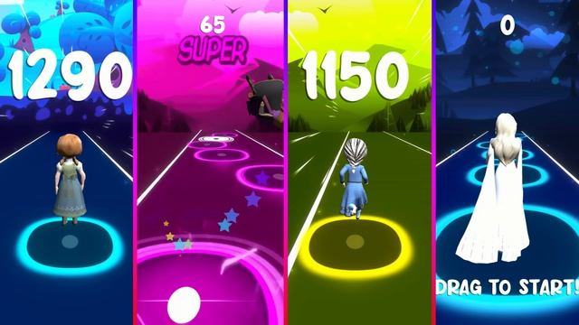 Frozen Elsa & Baby Elsa VS Frozen Anna & Baby Anna - Tiles Hop EDM Rush!