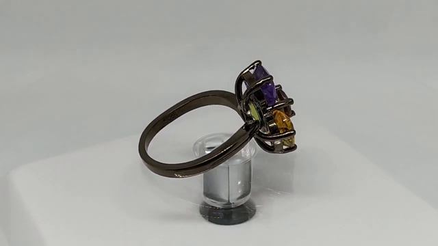 Серебряное кольцо в черной позолоте с гранатом, аметистом, цитрином, хризолитом смотреть онлайн