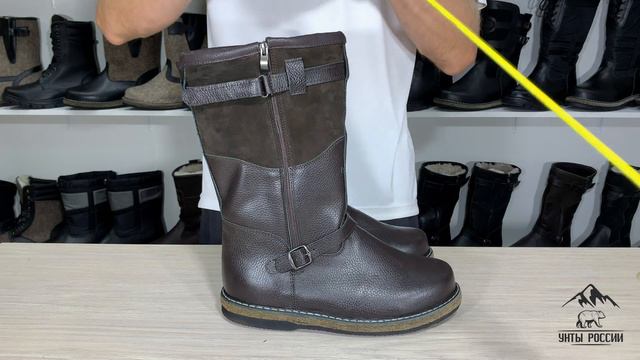 Унты России - монголки мужские натуральные коричневые с замком, войлочная подошва, код 40100 смотреть онлайн