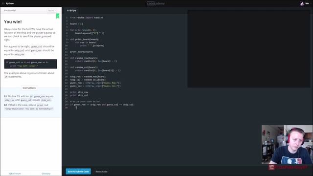 Learn Python with CodeCademy: Battleship! смотреть онлайн