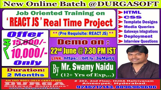 REACT JS Real Time Project Online Training @ DURGASOFT смотреть онлайн