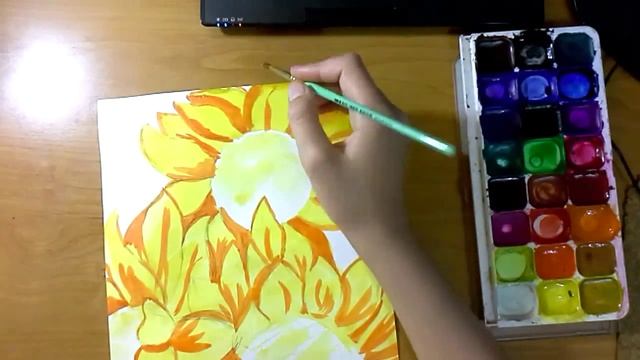 Подсолнухи акварелью. смотреть онлайн